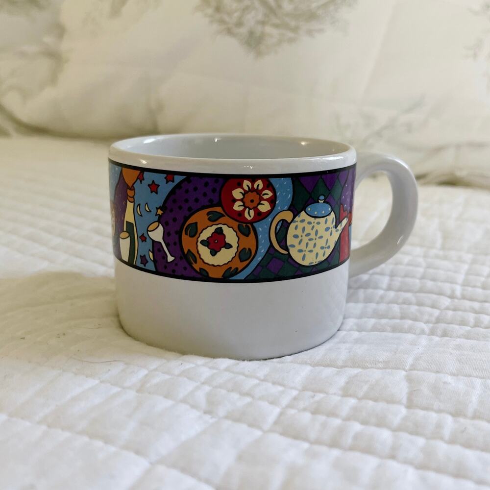 Vintage 90s Sakura Mardi Gras Cup Sue Zipkin Stoneware 1993 Abstract Art Coffee